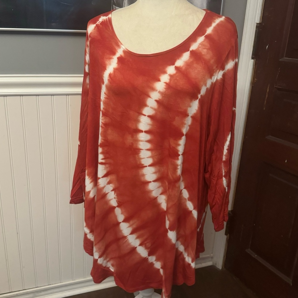 Ruby Rd Rusted Orange Tie Dye Tunic Size 1X